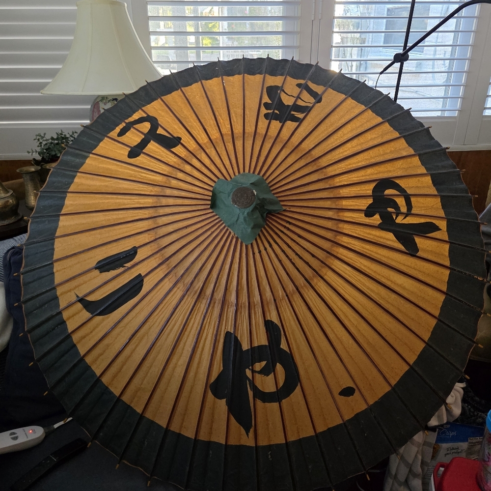 Orange Parasol with Black Calligraphy